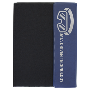 9 1/2"x12" Blue/Silver Laserable Leatherette  / Black Canvas Portfolio w/Notepad