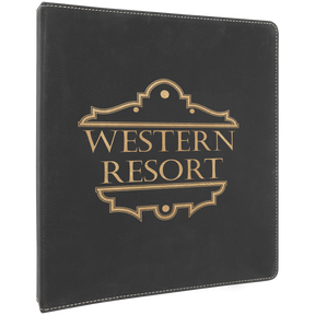 10 1/2" x 11 1/2" Black/Gold Laserable Leatherette 3 Ring Binder with 1" Slant D Rings