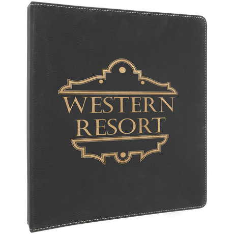 10 1/2" x 11 1/2" Black/Gold Laserable Leatherette 3 Ring Binder with 1" Slant D Rings