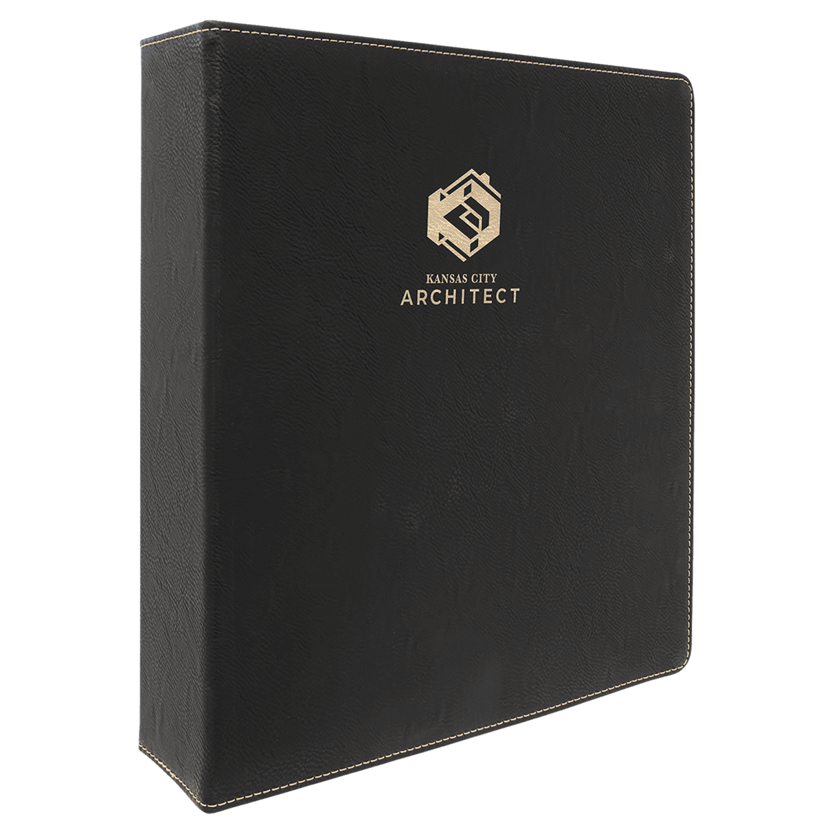 11" x 11 1/2" Black/Gold Laserable Leatherette 3 Ring Binder with 2" Slant  D Rings