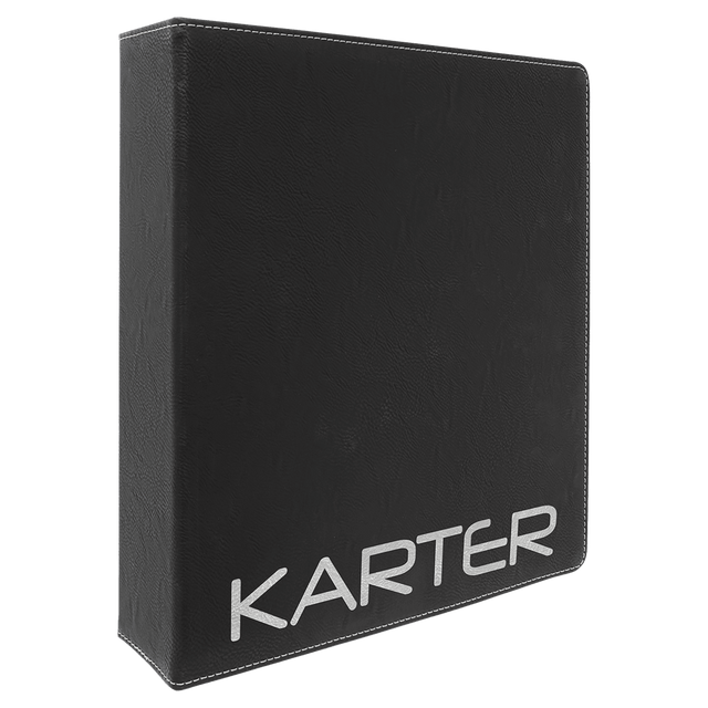 11" x 11 1/2" Black/Siver Laserable Leatherette 3 Ring Binder with 2" Slant D Rings