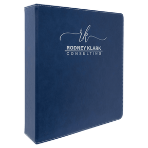11" x 11 1/2" Blue/Silver Laserable Leatherette 3 Ring Binder with 2" Slant D Rings
