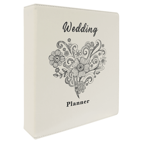11" x 11 1/2" White/Black Laserable Leatherette 3 Ring Binder with 2" Slant D Rings