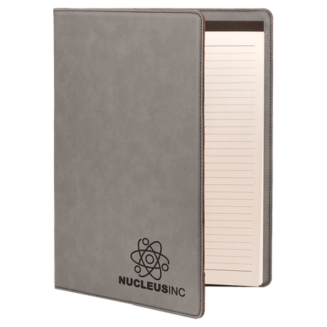 9 1/2" x 12" Gray Laserable Leatherette Portfolio with Notepad