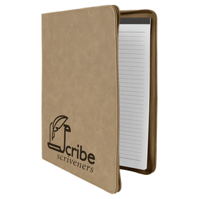 9 1/2" x 12" Light Brown w/ Zipper Laserable Leatherette Portfolio with Notepad