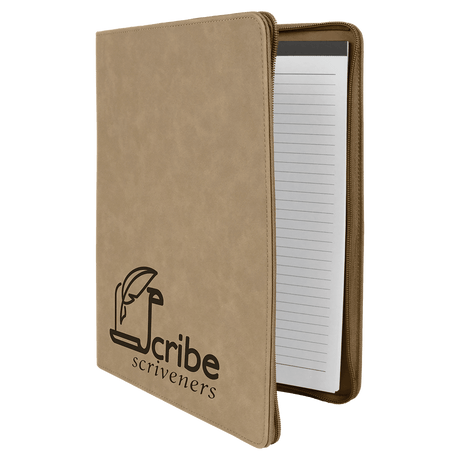 9 1/2" x 12" Light Brown w/ Zipper Laserable Leatherette Portfolio with Notepad