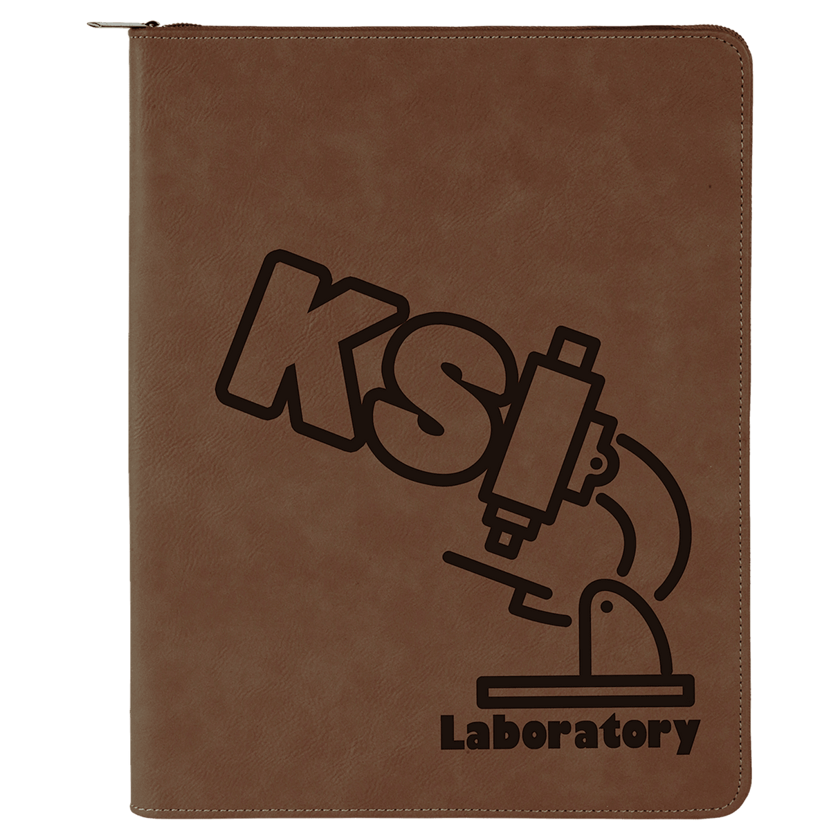 9 1/2" x 12" Dark Brown with Zipper Laserable Leatherette Portfolio with Notepad