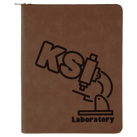 9 1/2" x 12" Dark Brown with Zipper Laserable Leatherette Portfolio with Notepad