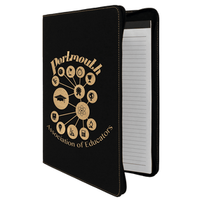 9 1/2" x 12" Black/Gold with Zipper Laserable Leatherette Portfolio with Notepad