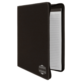9 1/2" x 12" Black/Silver w/Zipper Laserable Leatherette Portfolio with Notepad