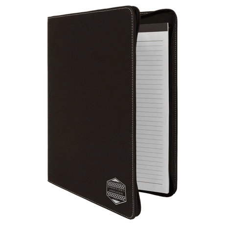 9 1/2" x 12" Black/Silver w/Zipper Laserable Leatherette Portfolio with Notepad