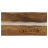 18" x 9" Acacia with White Pearl Resin Serving Board