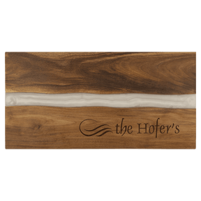 18" x 9" Acacia with White Pearl Resin Serving Board