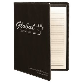 9 1/2" x 12" Black/Silver Laserable Leatherette Portfolio with Notepad