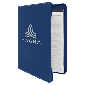 9 1/2" x 12"  Blue/Silver w/Zipper Laserable Leatherette Portfolio with Notepad