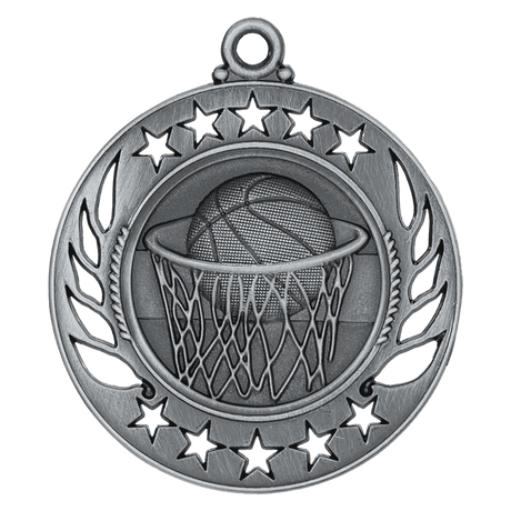 Antique Silver 2 1/4" Basketball Galaxy Medal