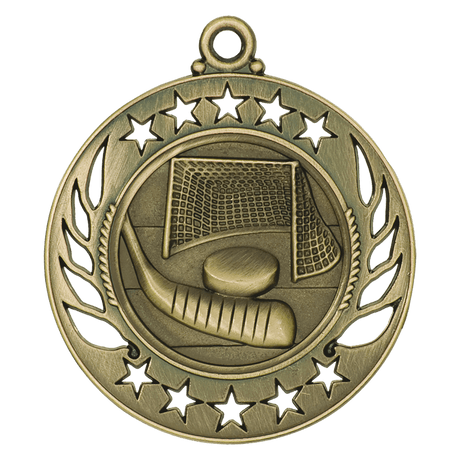 Antique Gold 2 1/4" Hockey Galaxy Medal