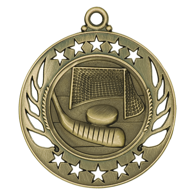 Antique Gold 2 1/4" Hockey Galaxy Medal