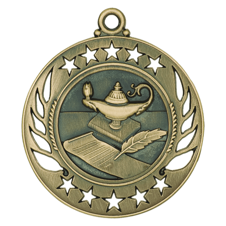 Antique Gold 2 1/4" Lamp of Knowledge Galaxy Medal