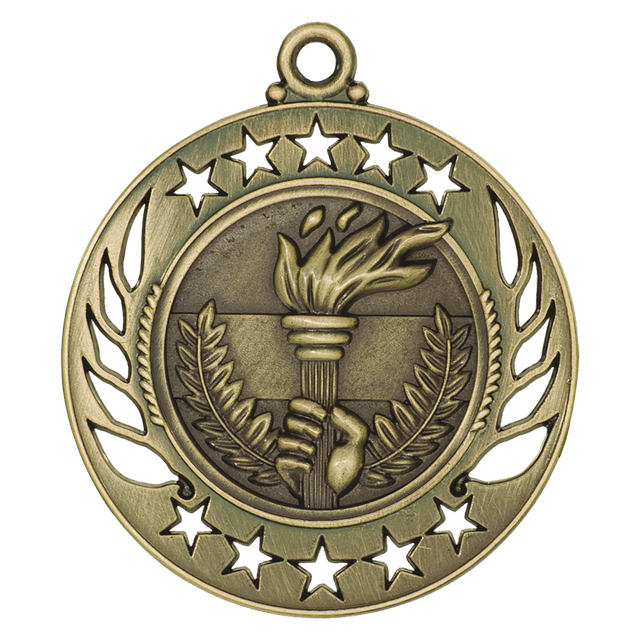 Antique Gold 2 1/4" Torch Galaxy Medal