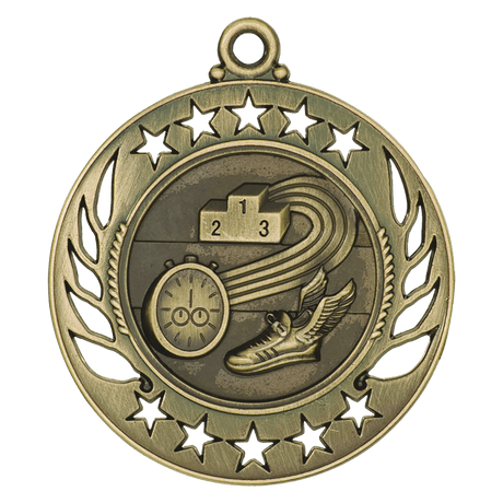 Antique Gold 2 1/4" Track Galaxy Medal
