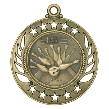 Antique Gold 2 1/4" Bowling Galaxy Medal