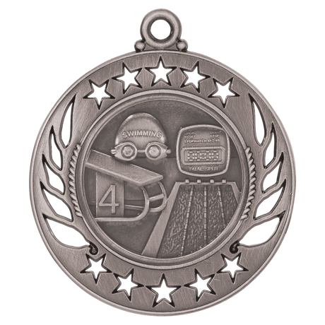 Antique Silver 2 1/4" Swimming Galaxy Medal