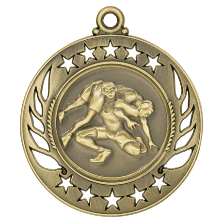 Antique Gold 2 1/4" Wrestling Galaxy Medal