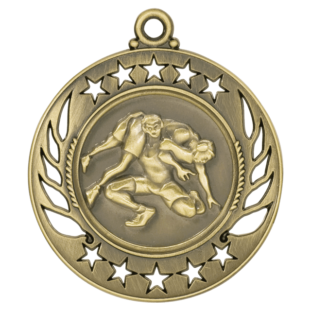 Antique Gold 2 1/4" Wrestling Galaxy Medal