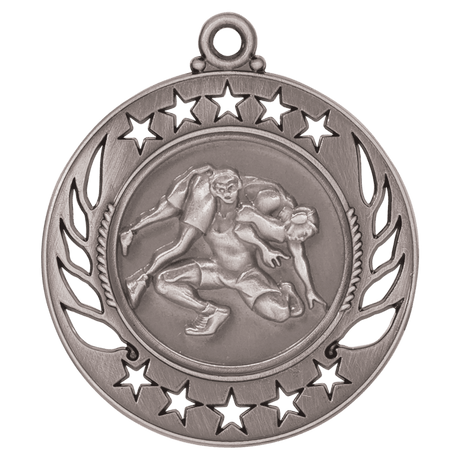 Antique Silver 2 1/4" Wrestling Galaxy Medal
