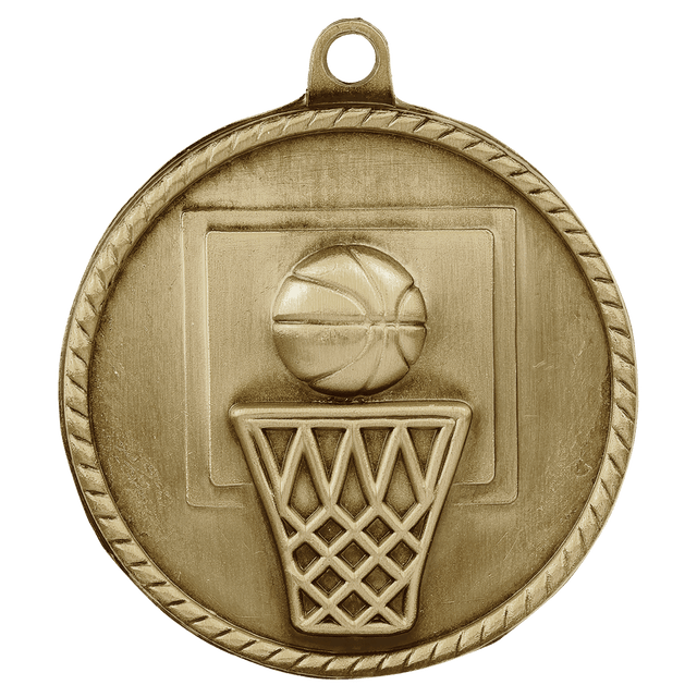 Antique Gold 2" Basketball High Relief Medal
