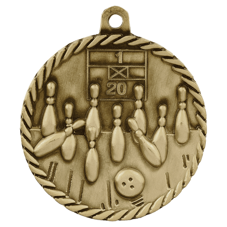 Antique Gold 2" Bowling High Relief Medal