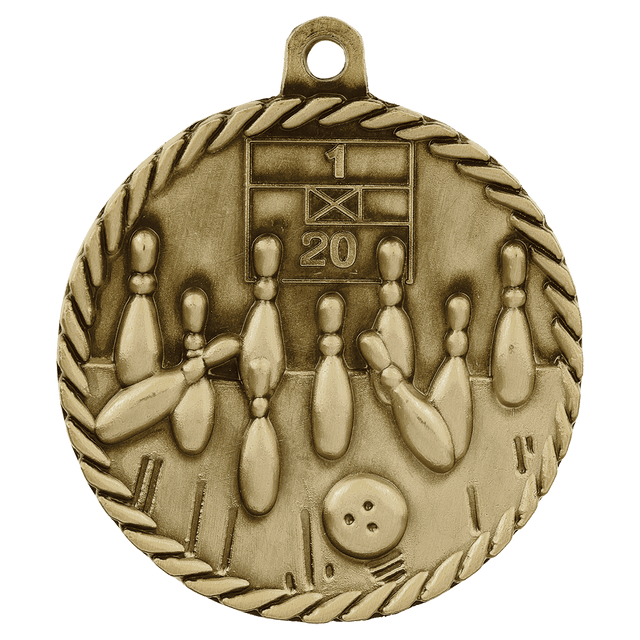 Antique Gold 2" Bowling High Relief Medal