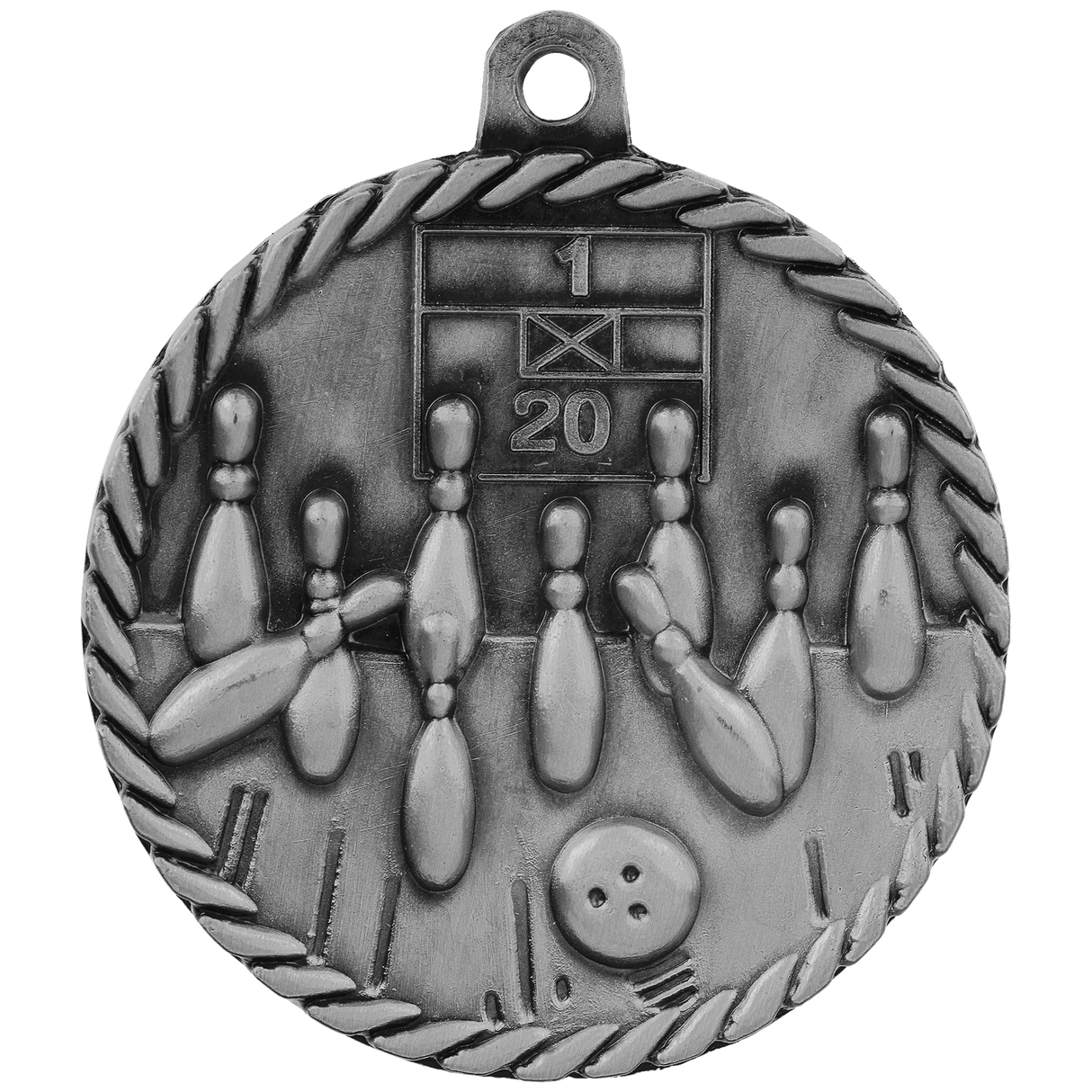 Antique Silver 2" Bowling High Relief Medal