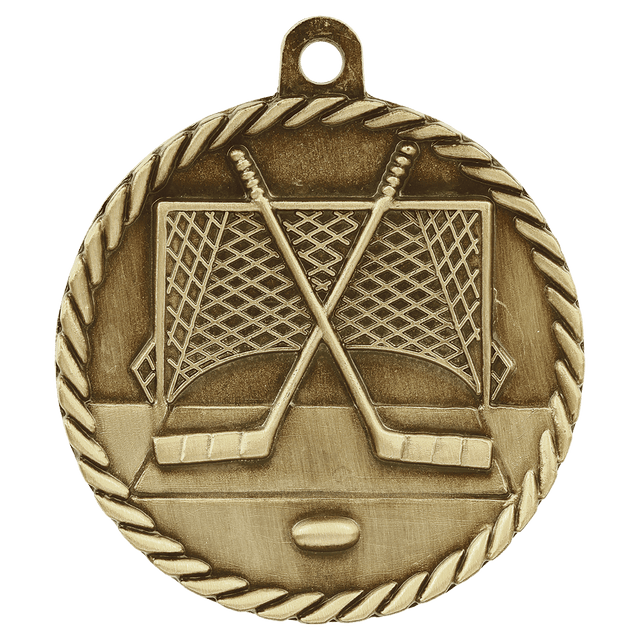 Antique Gold 2" Hockey High Relief Medal