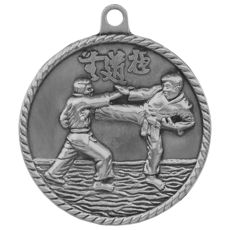 Antique Silver 2" Martial Arts High Relief Medal