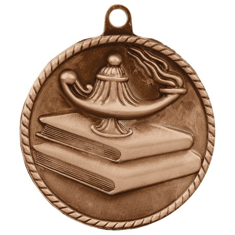 Antique Bronze 2" Lamp of Knowledge High Relief Medal
