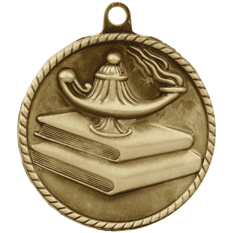 Antique Gold 2" Lamp of Knowledge High Relief Medal