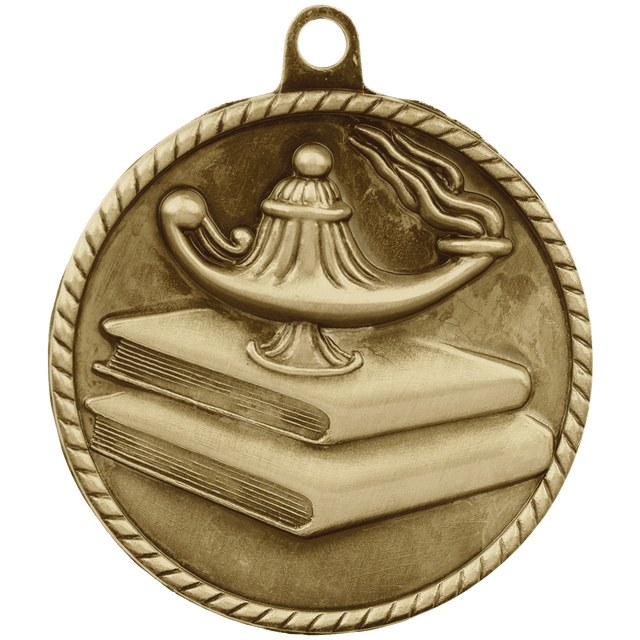 Antique Gold 2" Lamp of Knowledge High Relief Medal