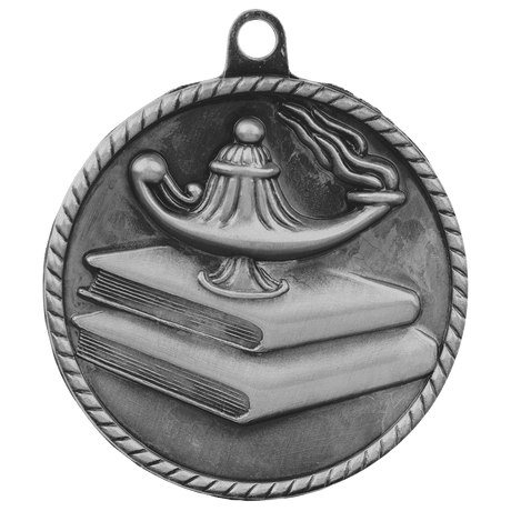 Antique Silver 2" Lamp of Knowledge High Relief Medal