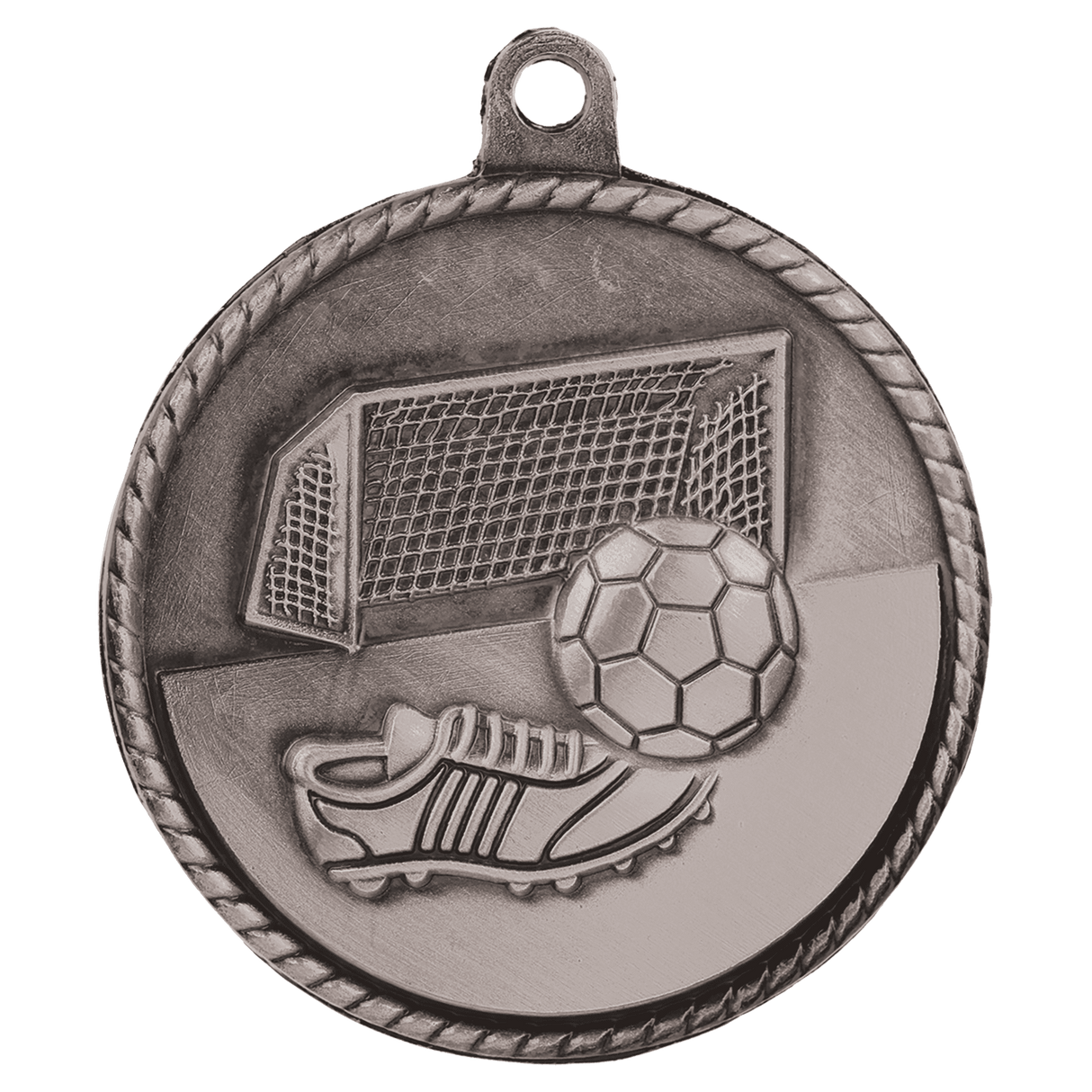 Antique Silver 2" Soccer High Relief Medal