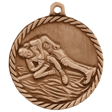 Antique Bronze 2" Wrestling High Relief Medal
