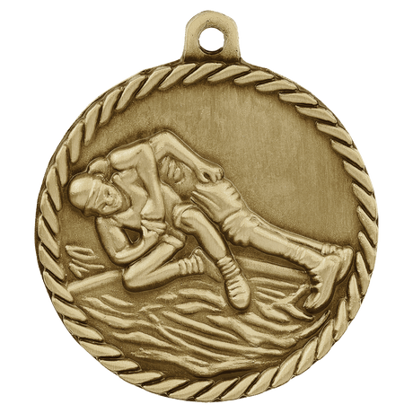 Antique Gold 2" Wrestling High Relief Medal