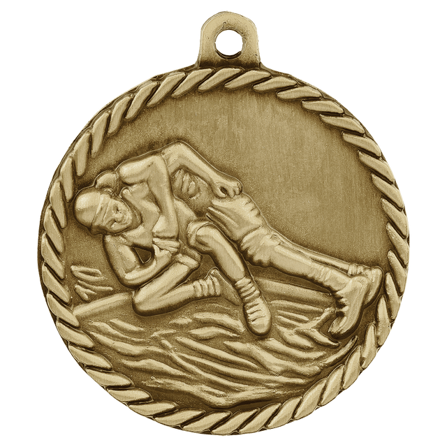 Antique Gold 2" Wrestling High Relief Medal