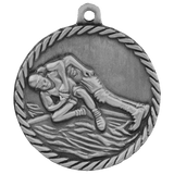 Antique Silver 2" Wrestling High Relief Medal