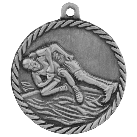 Antique Silver 2" Wrestling High Relief Medal