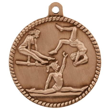 Antique Bronze 2" Female Gymnastics High Relief Medal