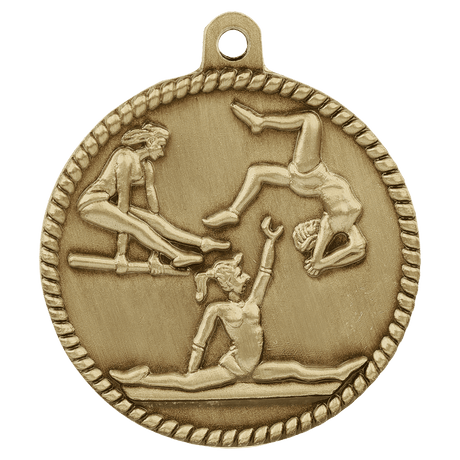 Antique Gold 2" Female Gymnastics High Relief Medal