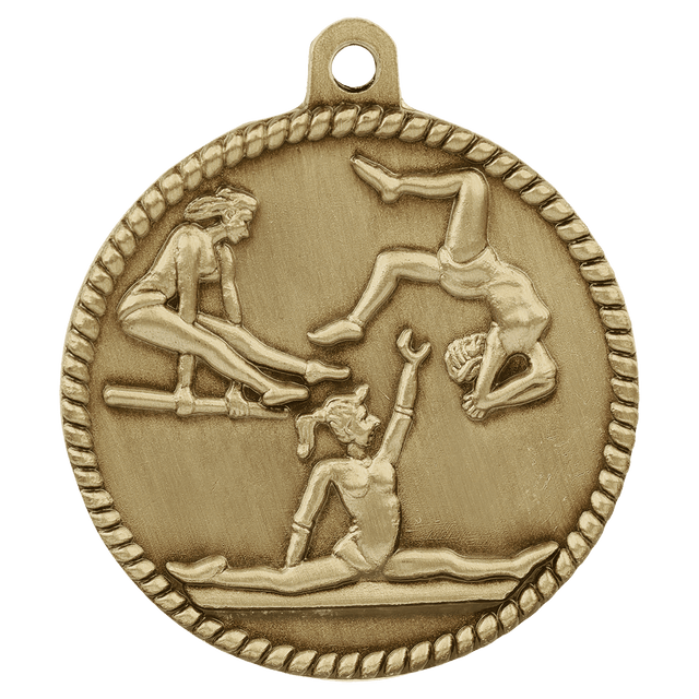 Antique Gold 2" Female Gymnastics High Relief Medal