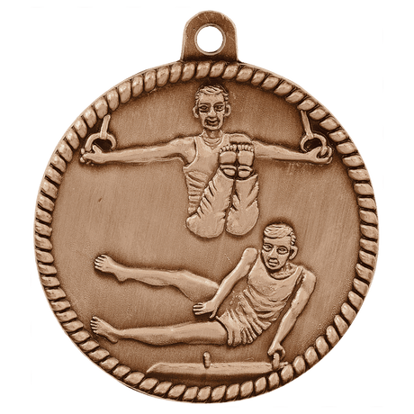 Antique Bronze 2" Male Gymnastics High Relief Medal